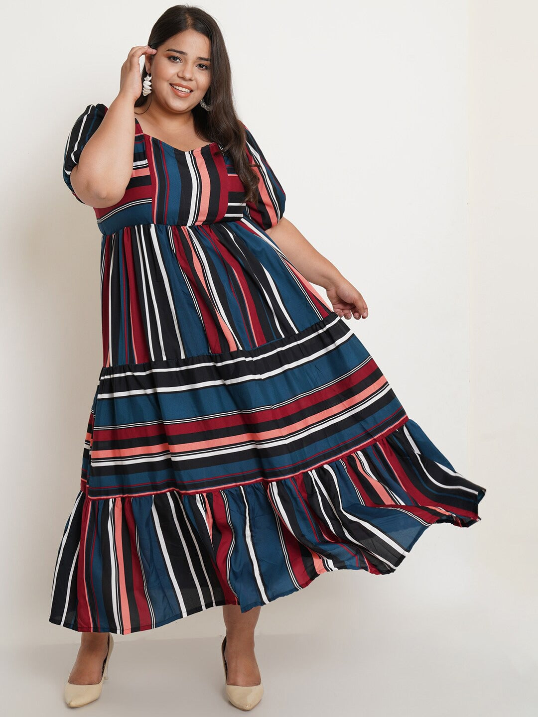 Women Plus Size Striped Maxi Dress