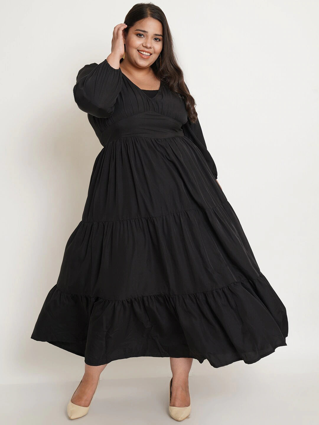 Women's Plus Size Black Crepe Maxi Dress