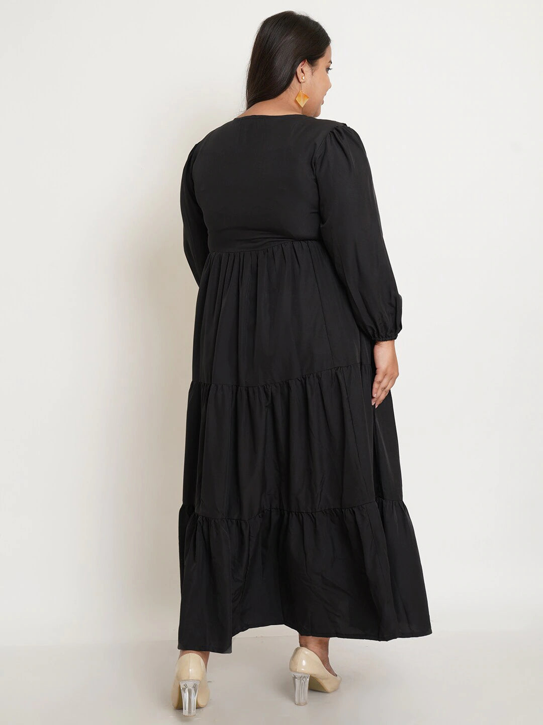 Women's Plus Size Black Crepe Maxi Dress