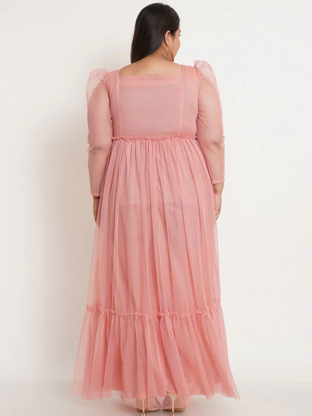 Women Plus Size Pink Net Maxi Dress