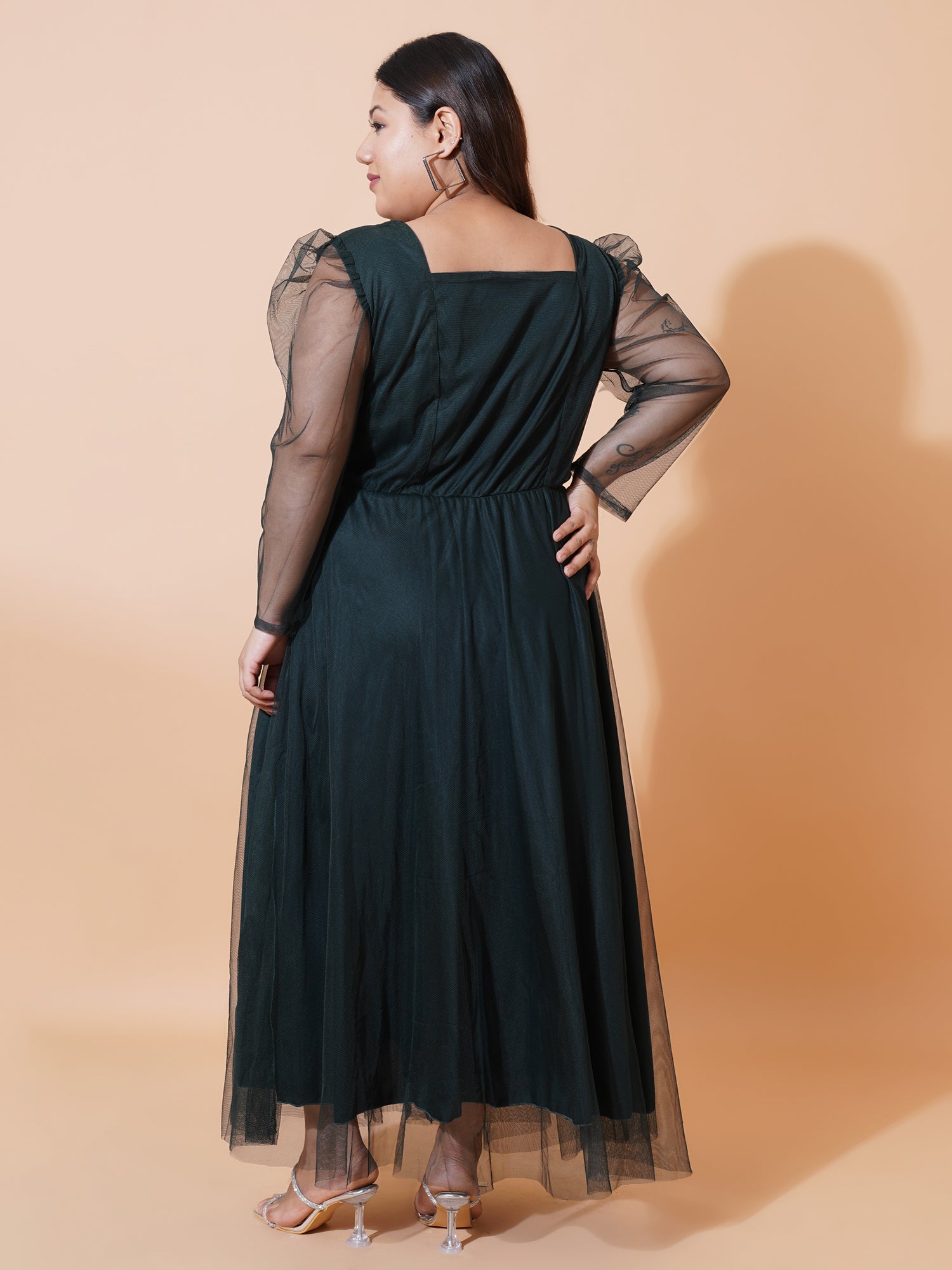 Women Plus Size Embroidered Net Maxi Dress