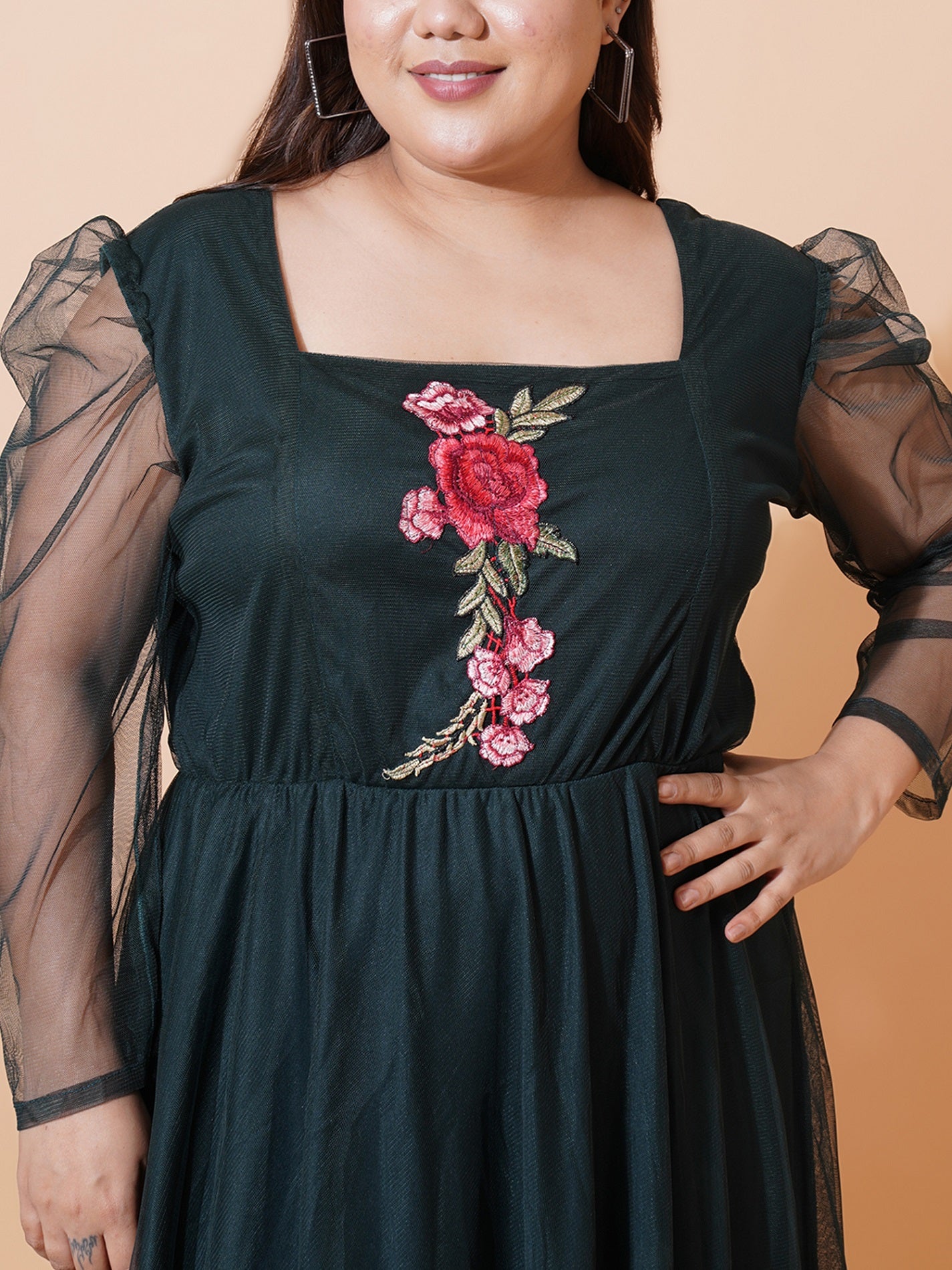 Women Plus Size Embroidered Net Maxi Dress