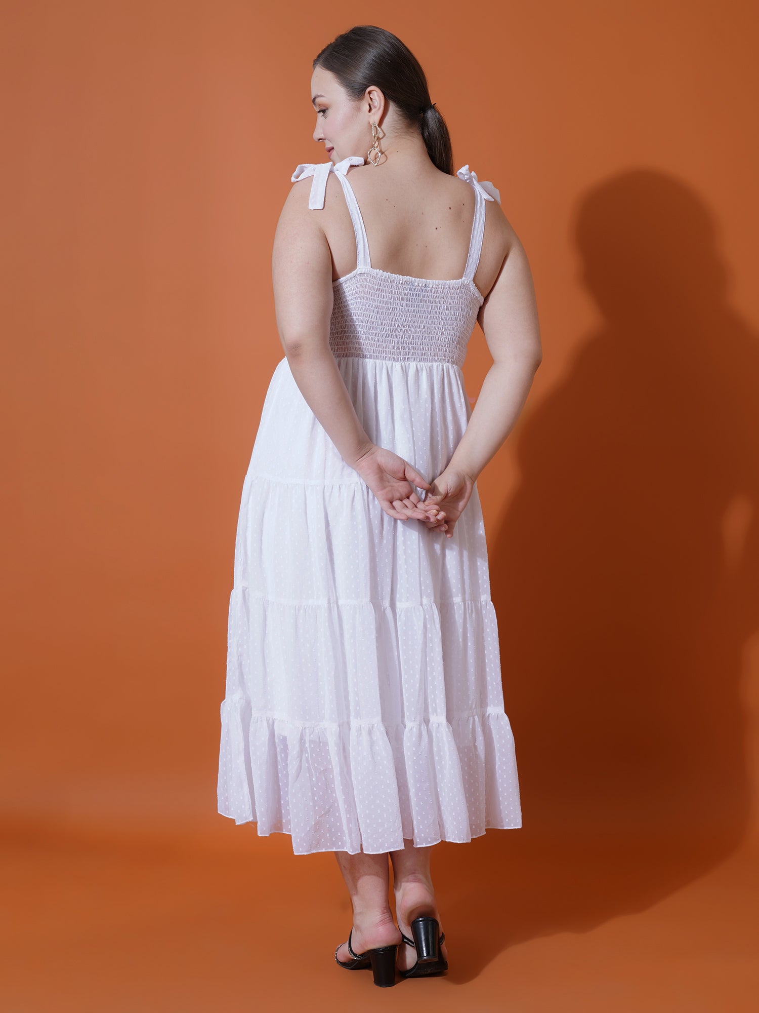 Women Plus Size Self Design Shoulder Straps Fit & Flare Midi Dress