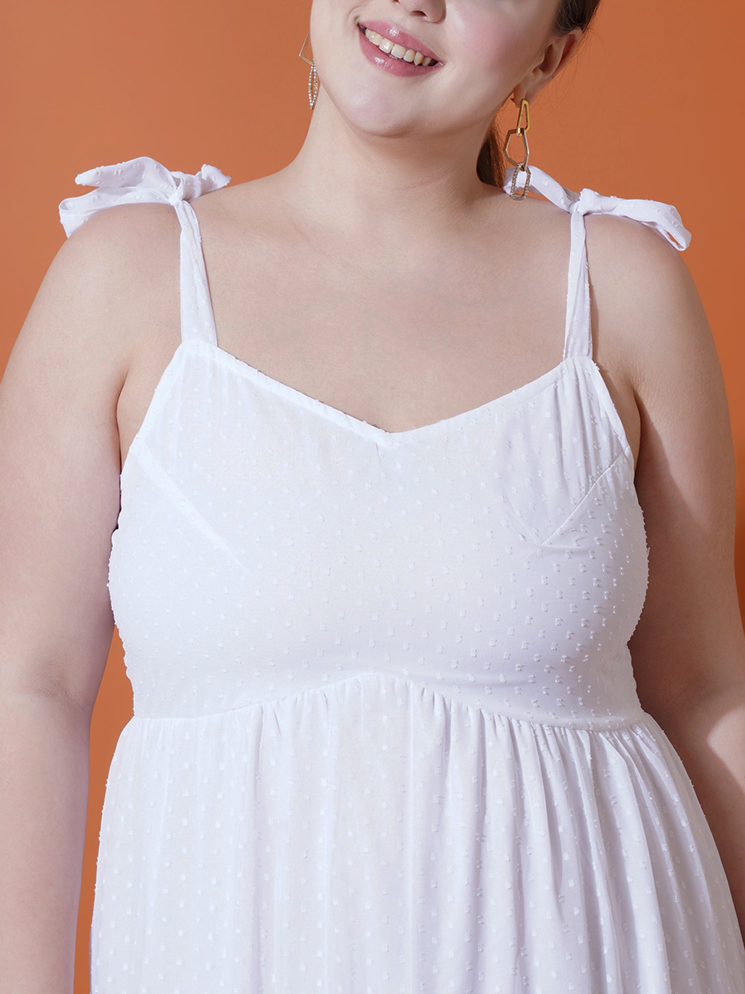 Women Plus Size Self Design Shoulder Straps Fit & Flare Midi Dress