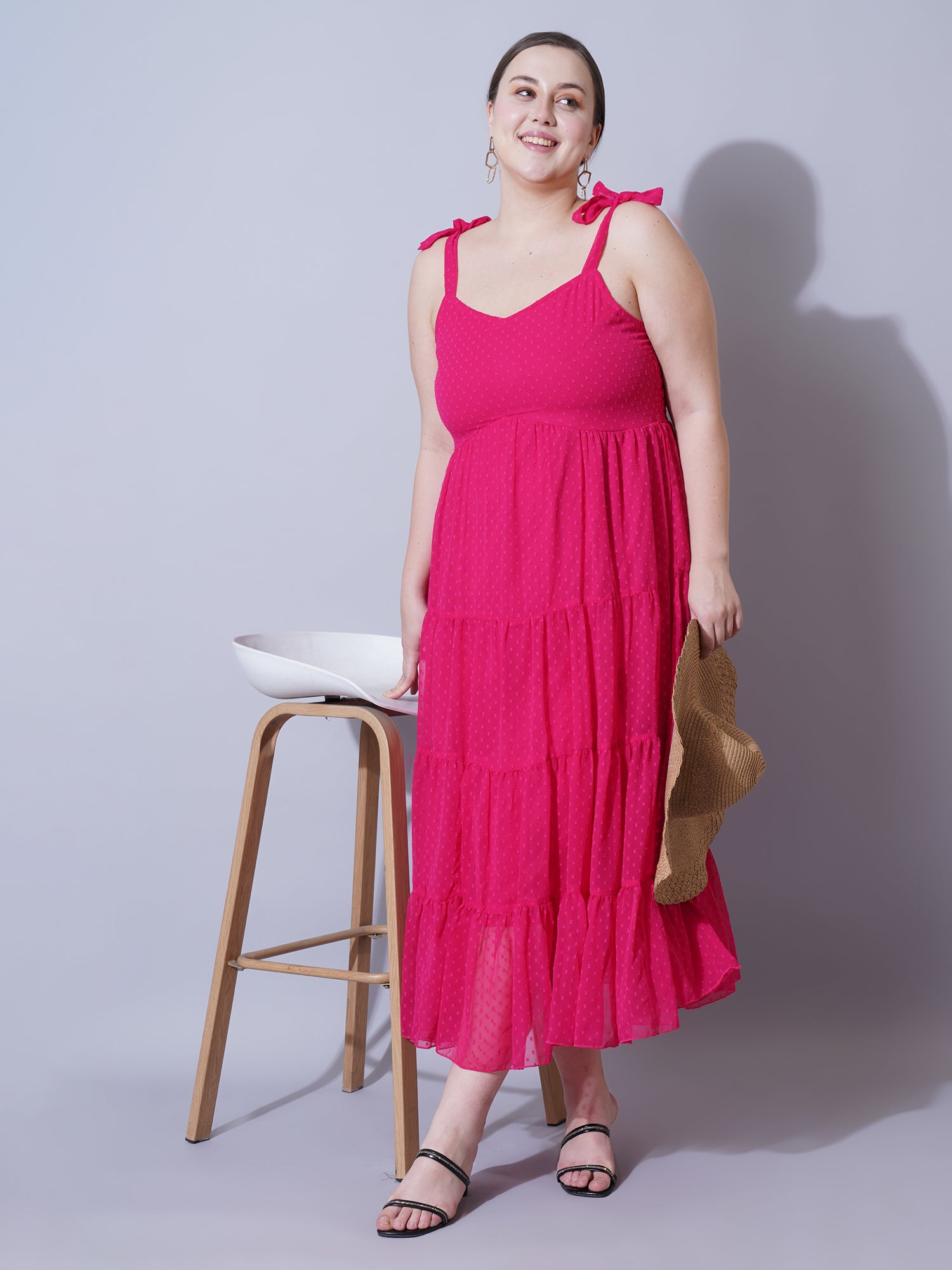 Women Plus Size Print Georgette Fit & Flare Midi Dress