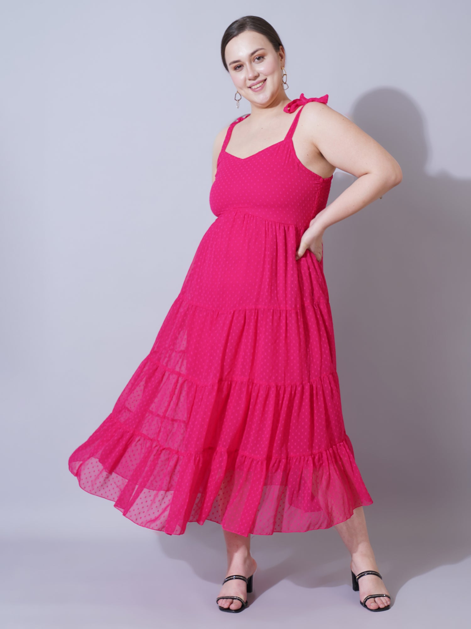 Women Plus Size Print Georgette Fit & Flare Midi Dress