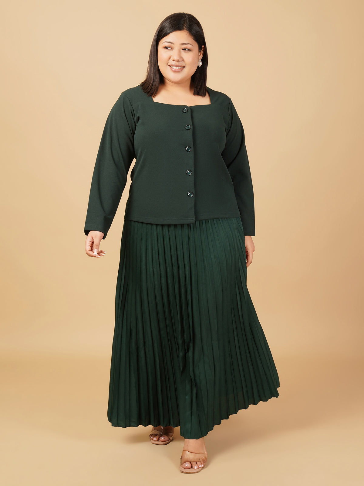 U&F Beyond Plus Size Emerald Grace Pleated Co-ord Set