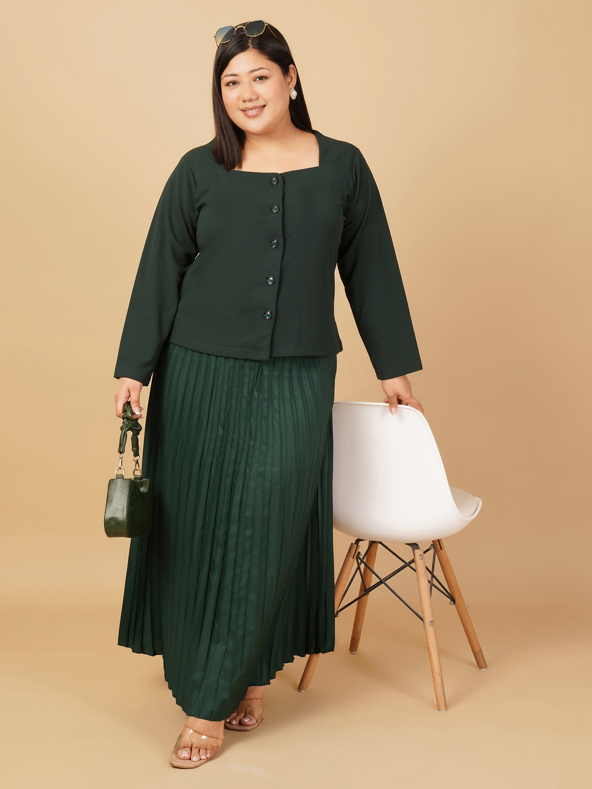 U&F Beyond Plus Size Emerald Grace Pleated Co-ord Set