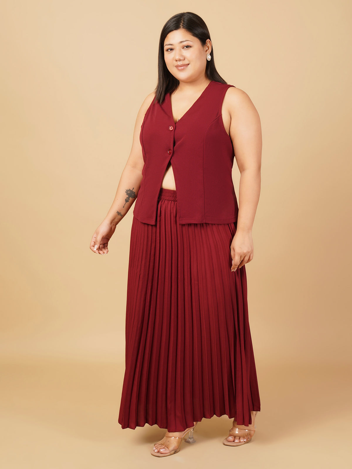 U&F Beyond Plus Size Ruby Pleated Co-Ord Set