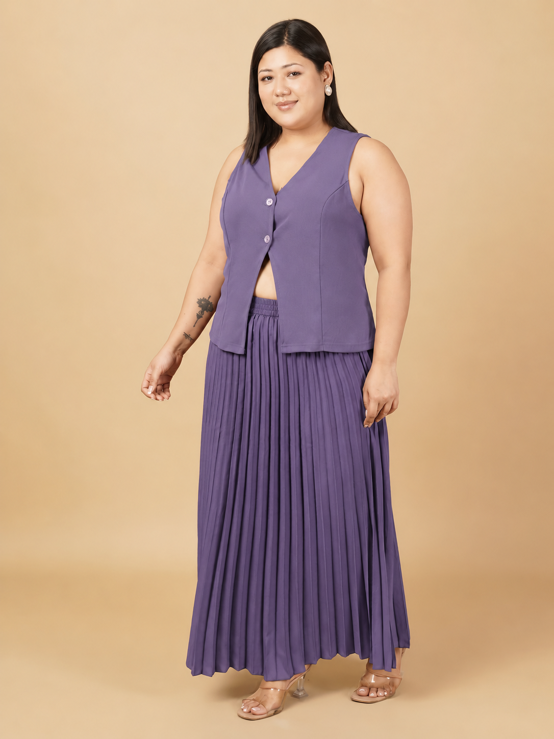 U&F Beyond Plus Size Amethyst Grace Pleated Co-Ord Set