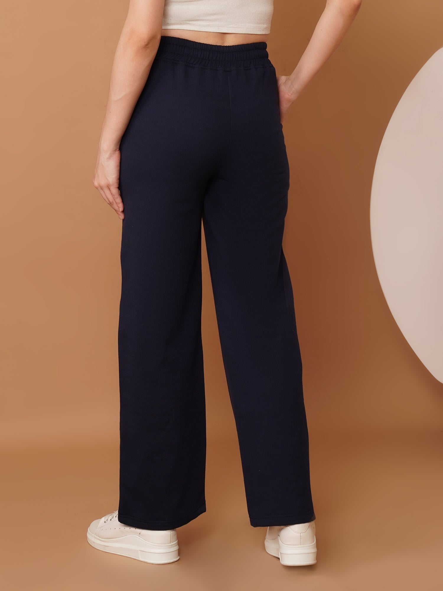 U&F Women’s Navy Blue Straight Fit – Soft Touch, Breathable Cotton Jogger Trousers