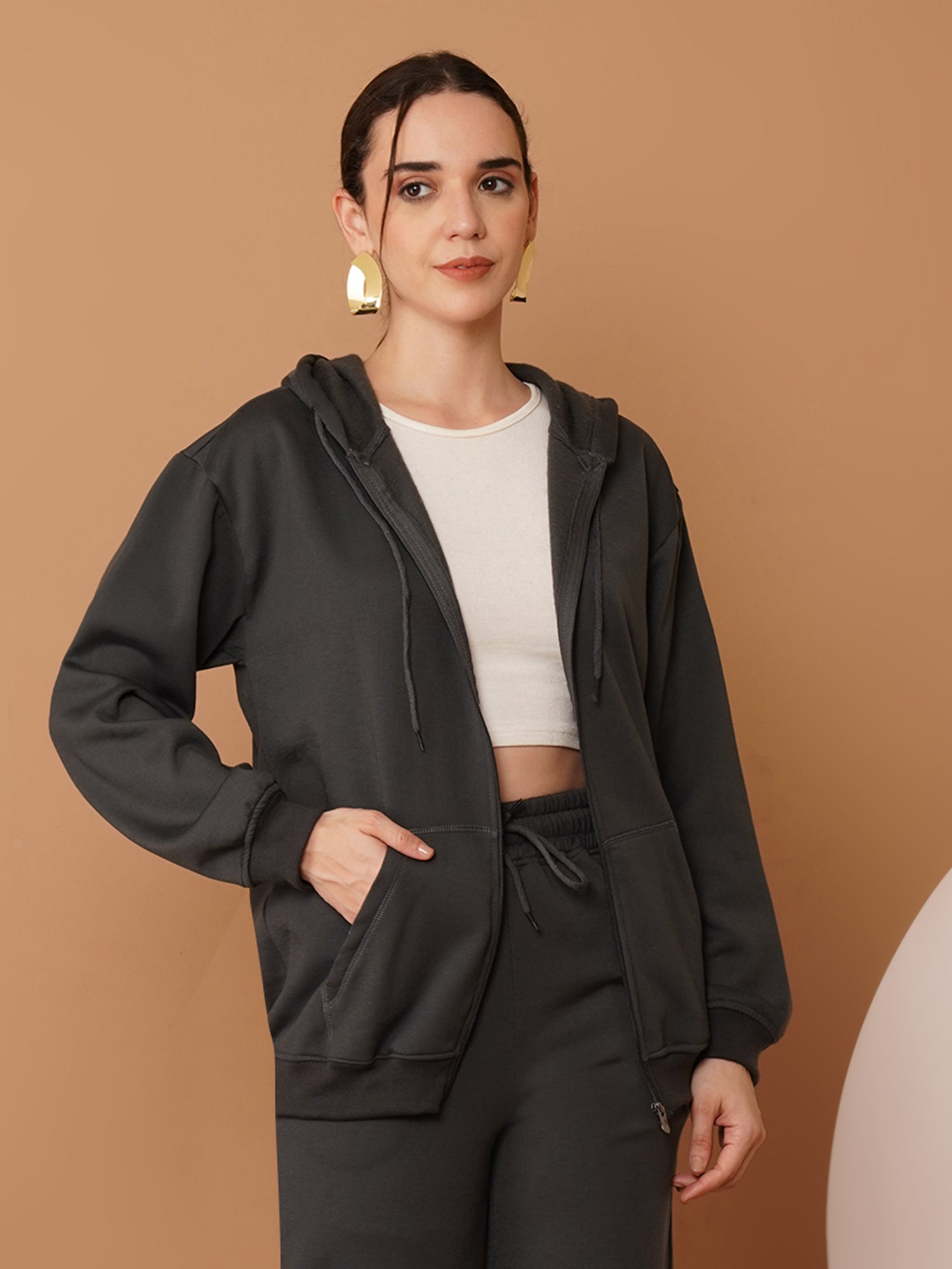 U&F Women’s Charcoal Grey (Zip-Up Hoodie & Trousers) – Soft Touch, Breathable Cotton Tracksuit