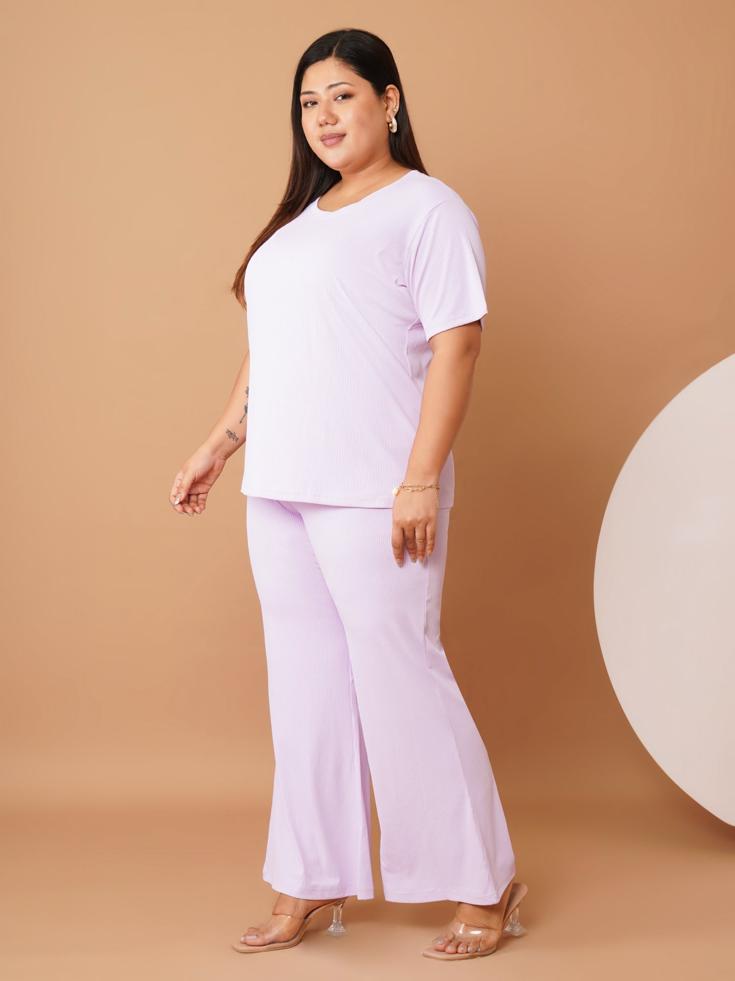 U&F Beyond Lavender Ribbed Polyester Night Suit Set