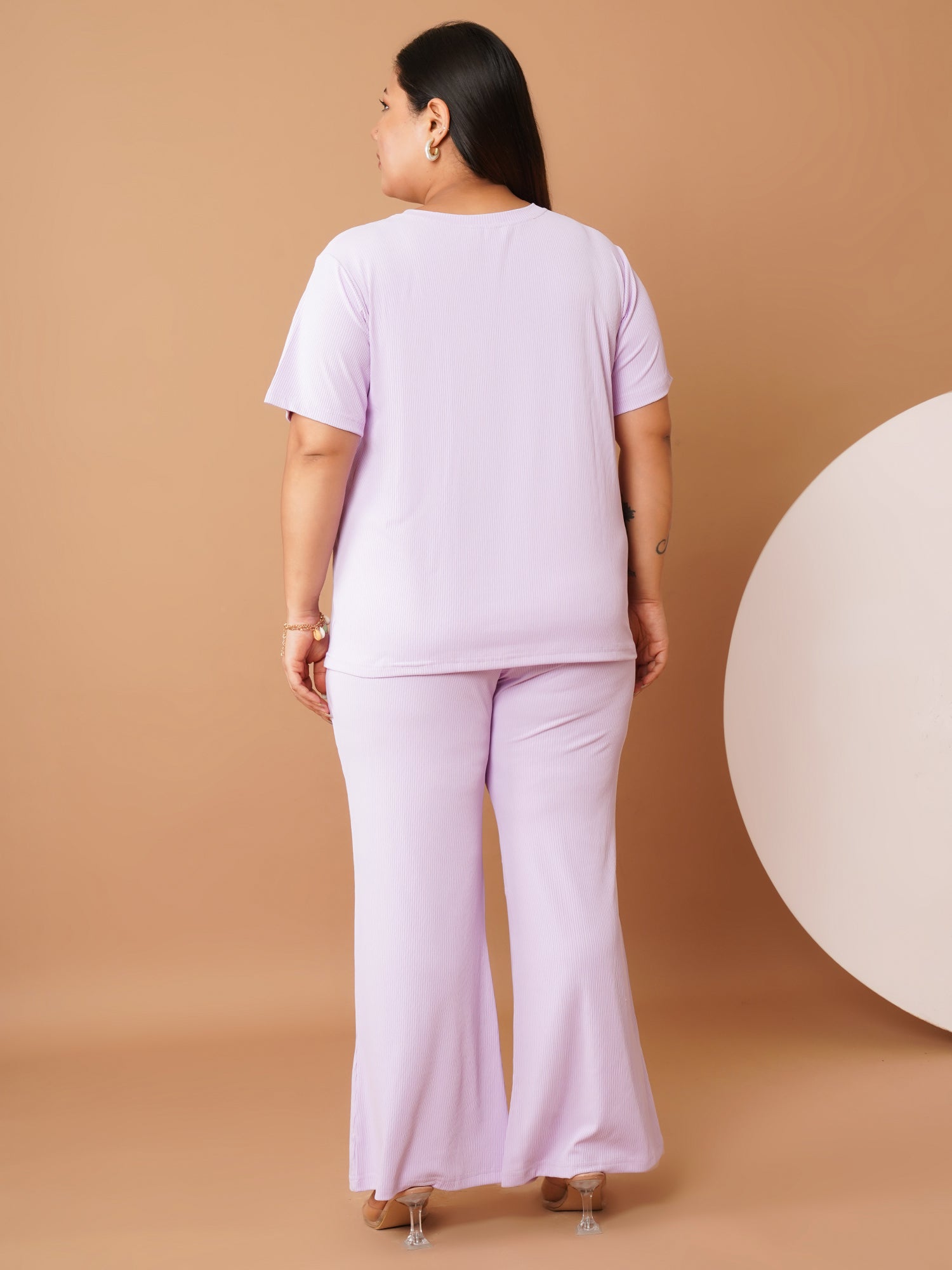 U&F Beyond Lavender Ribbed Polyester Night Suit Set
