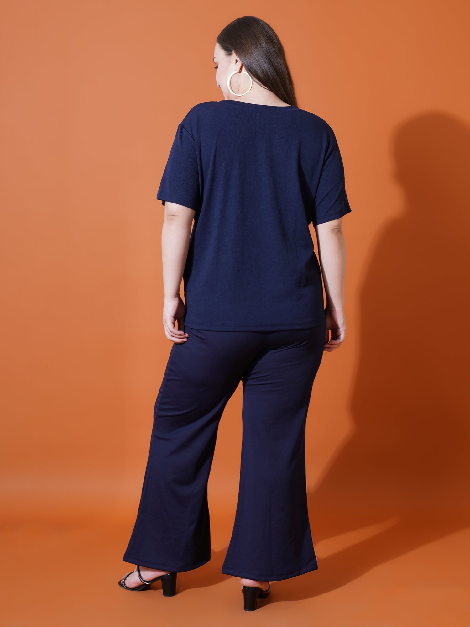 Women Plus Size Navy Blue Solid and Round neck Night suit