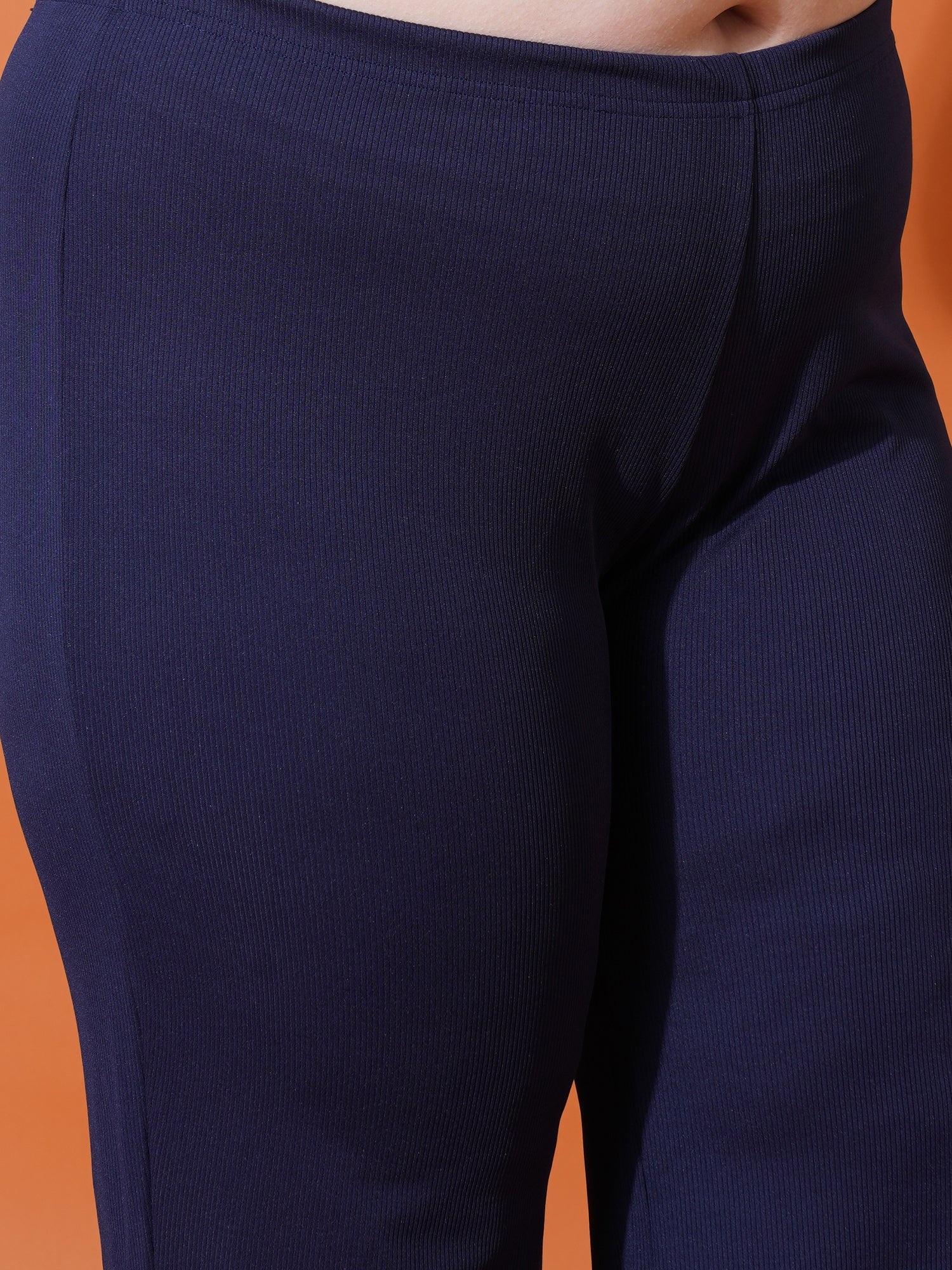 Women Plus Size Navy Blue Solid and Round neck Night suit