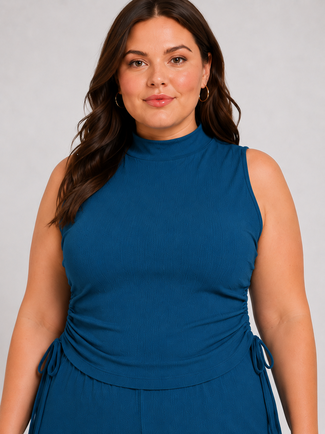 U&F Beyond Blue Solid Plus Size Top & Wide-Leg Trouser Co-Ord Set