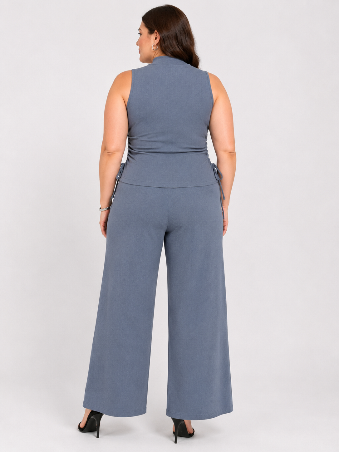 U&F Beyond Grey Solid Plus Size Top & Wide-Leg Trouser Co-Ord Set