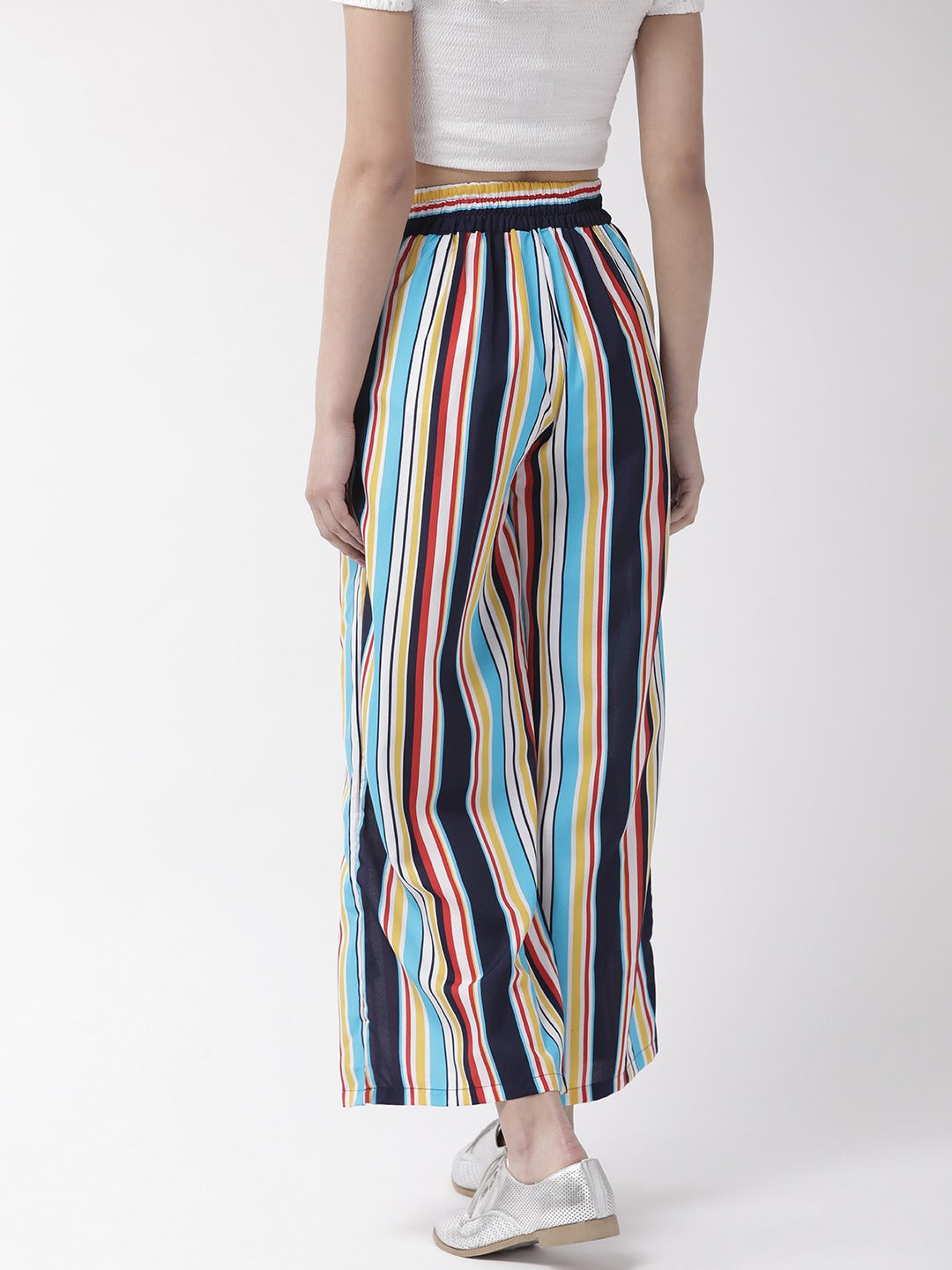 U&F Women Regular Fit Multi-coloured Crepe Trousers