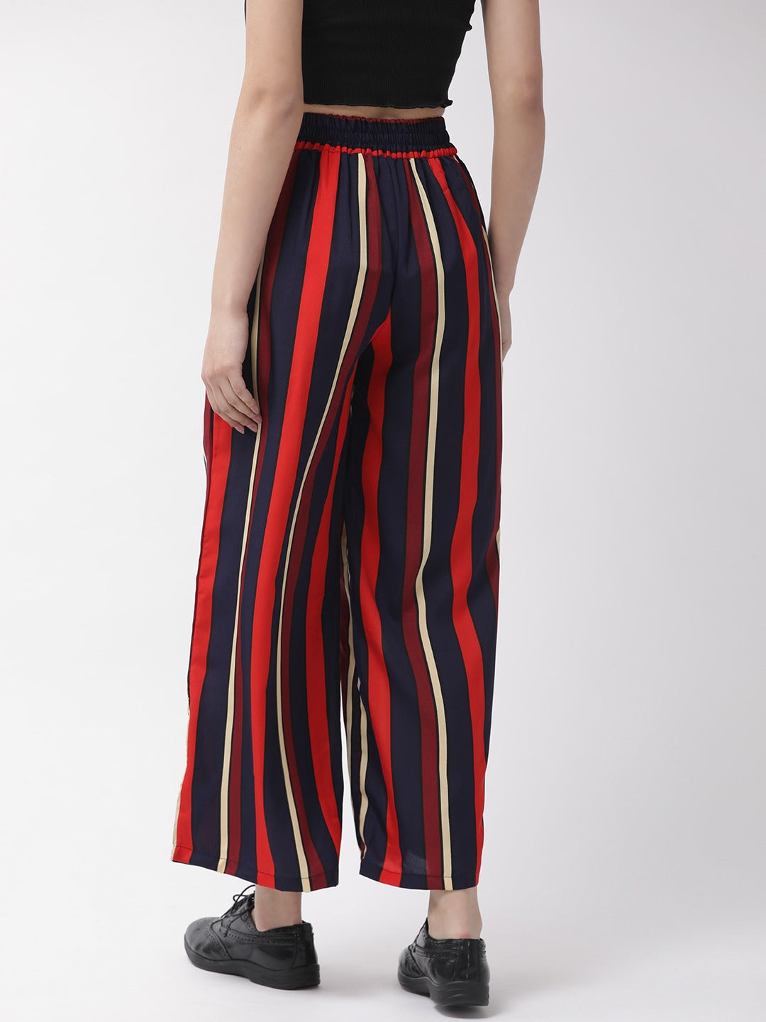 U&F Women Regular Fit Multi-coloured Crepe Trousers