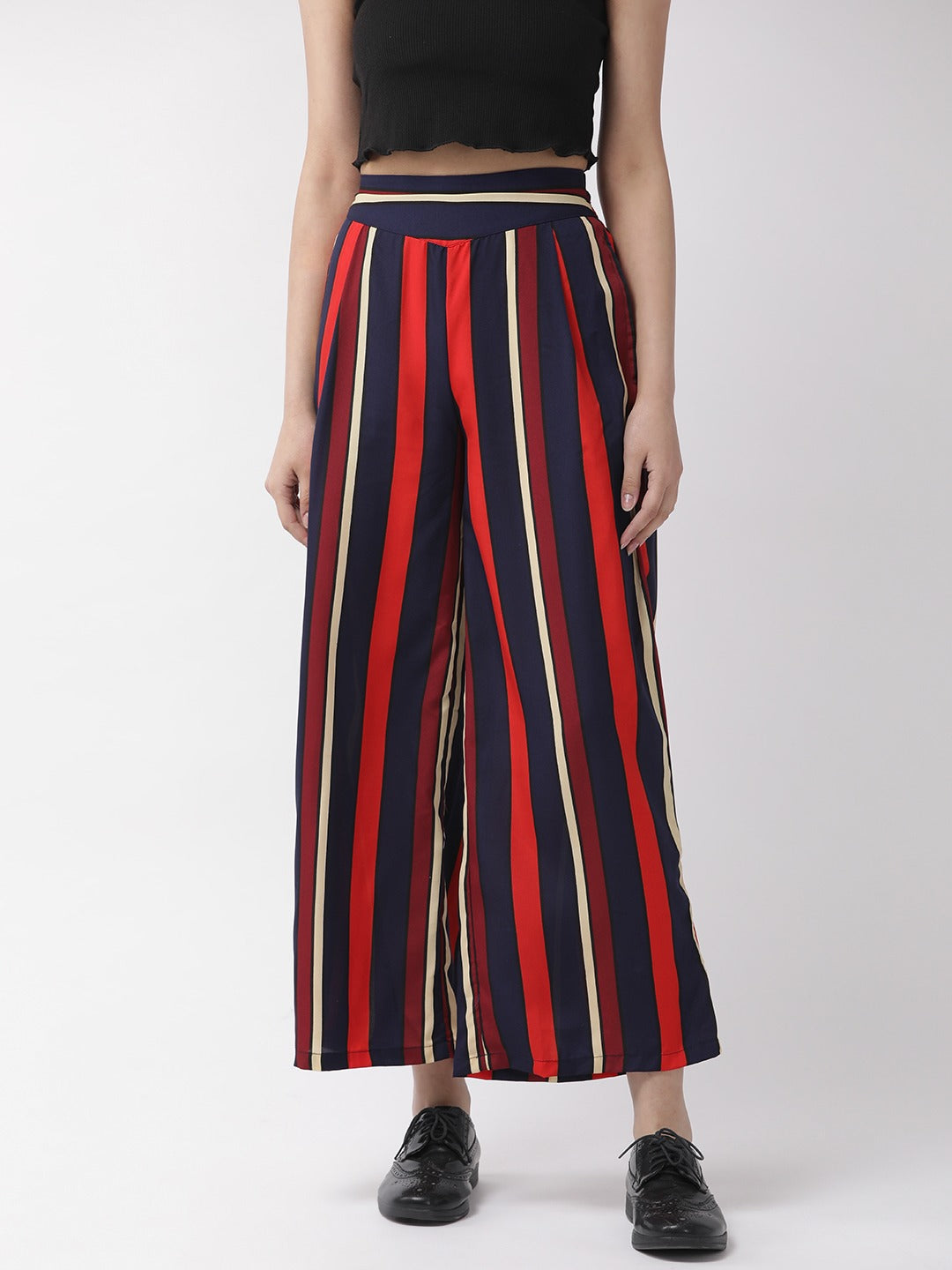 U&F Women Regular Fit Multi-coloured Crepe Trousers