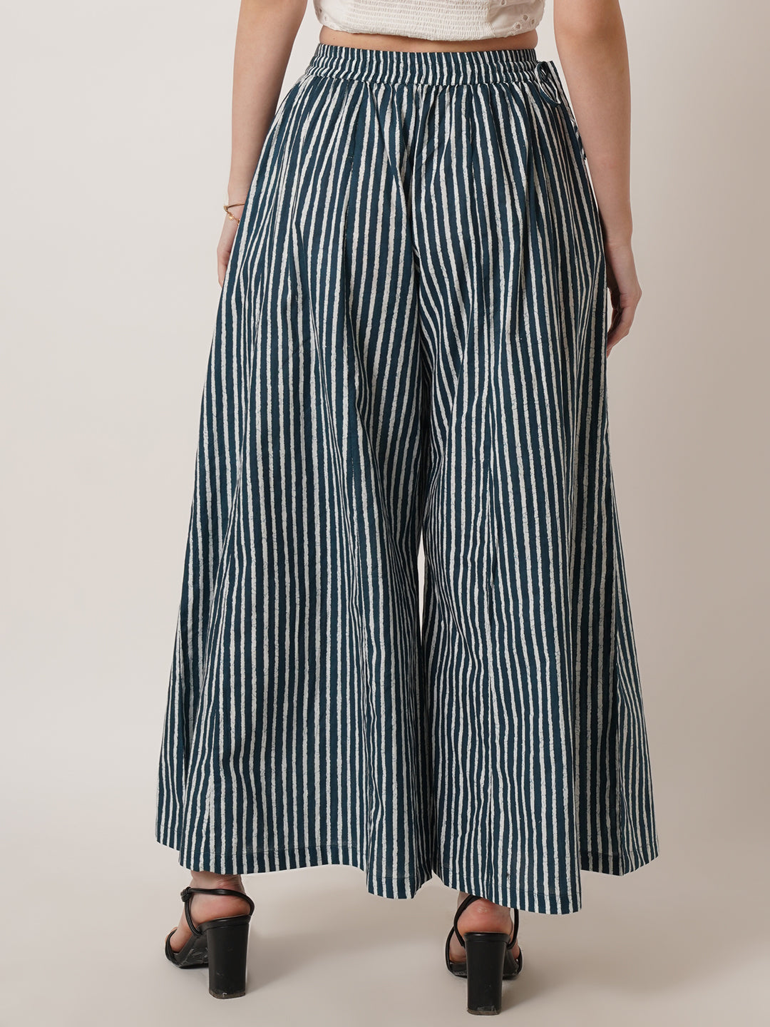 U&F Women Striped Wide Leg Cotton Palazzos
