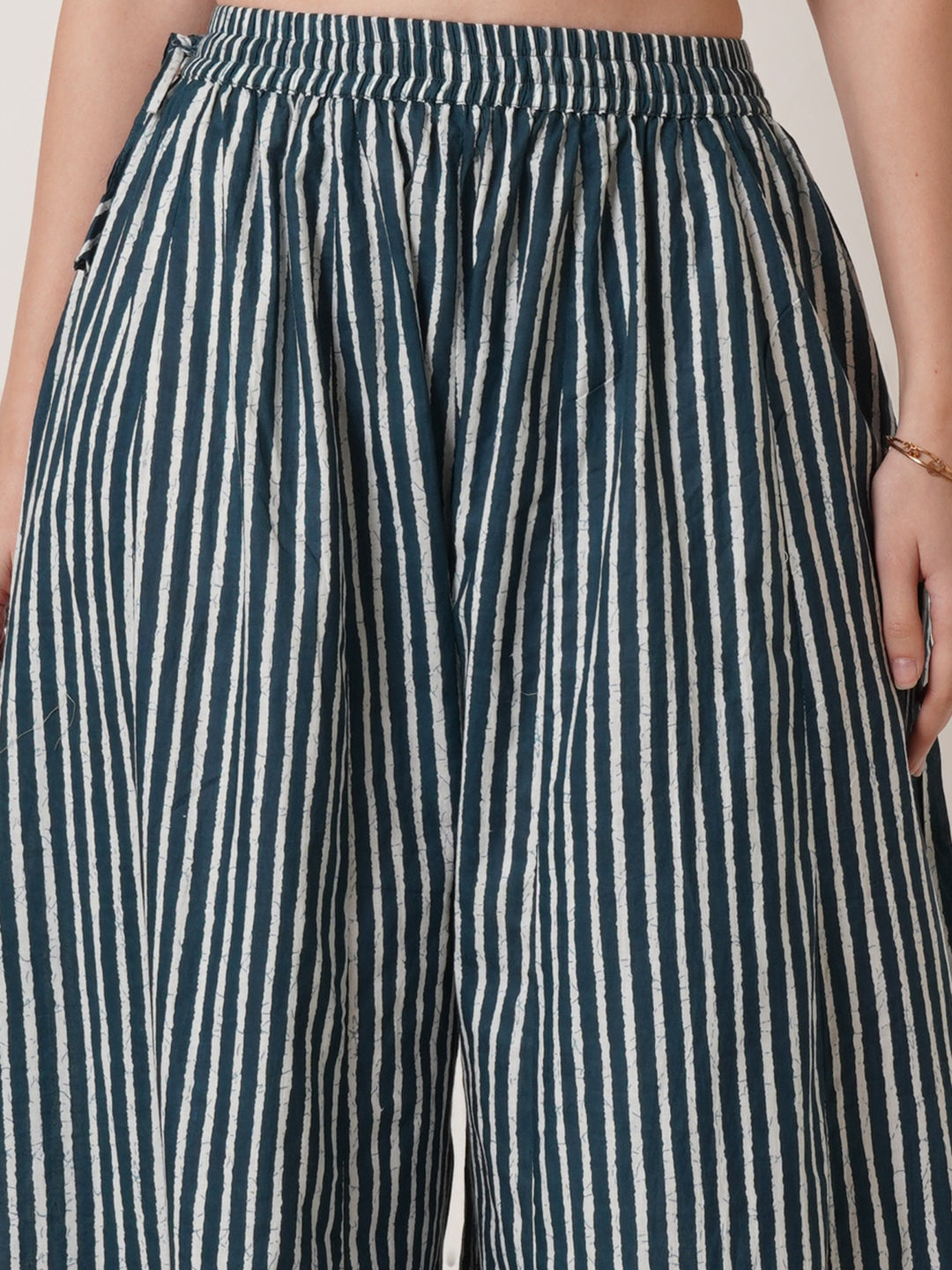 U&F Women Striped Wide Leg Cotton Palazzos