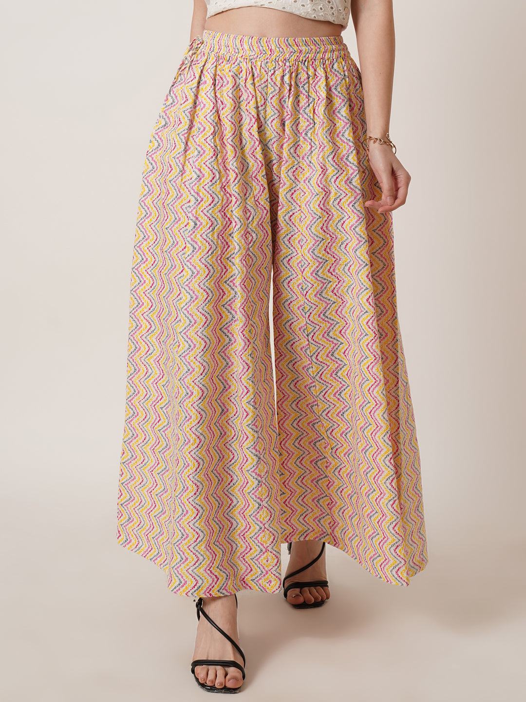 U&F Women Printed Wide Leg Cotton Palazzos