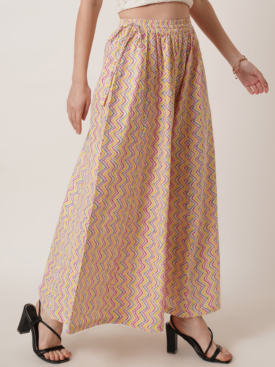 U&F Women Printed Wide Leg Cotton Palazzos