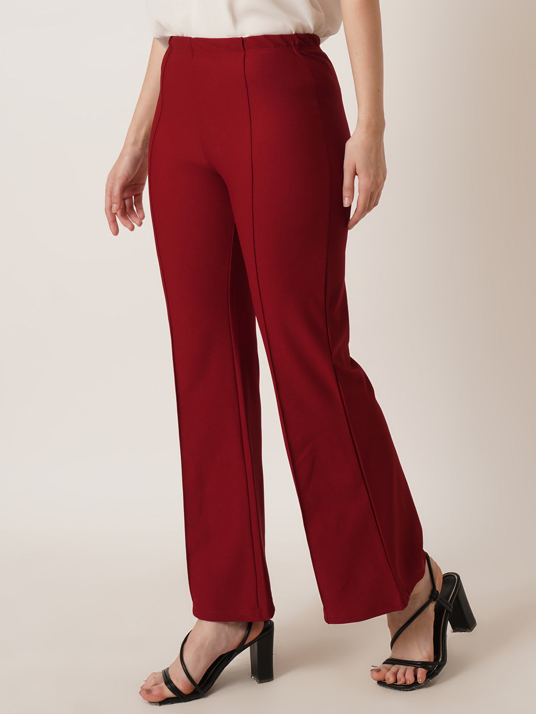 U&F Women Flared Mid-Rise Bootcut Maroon Trousers