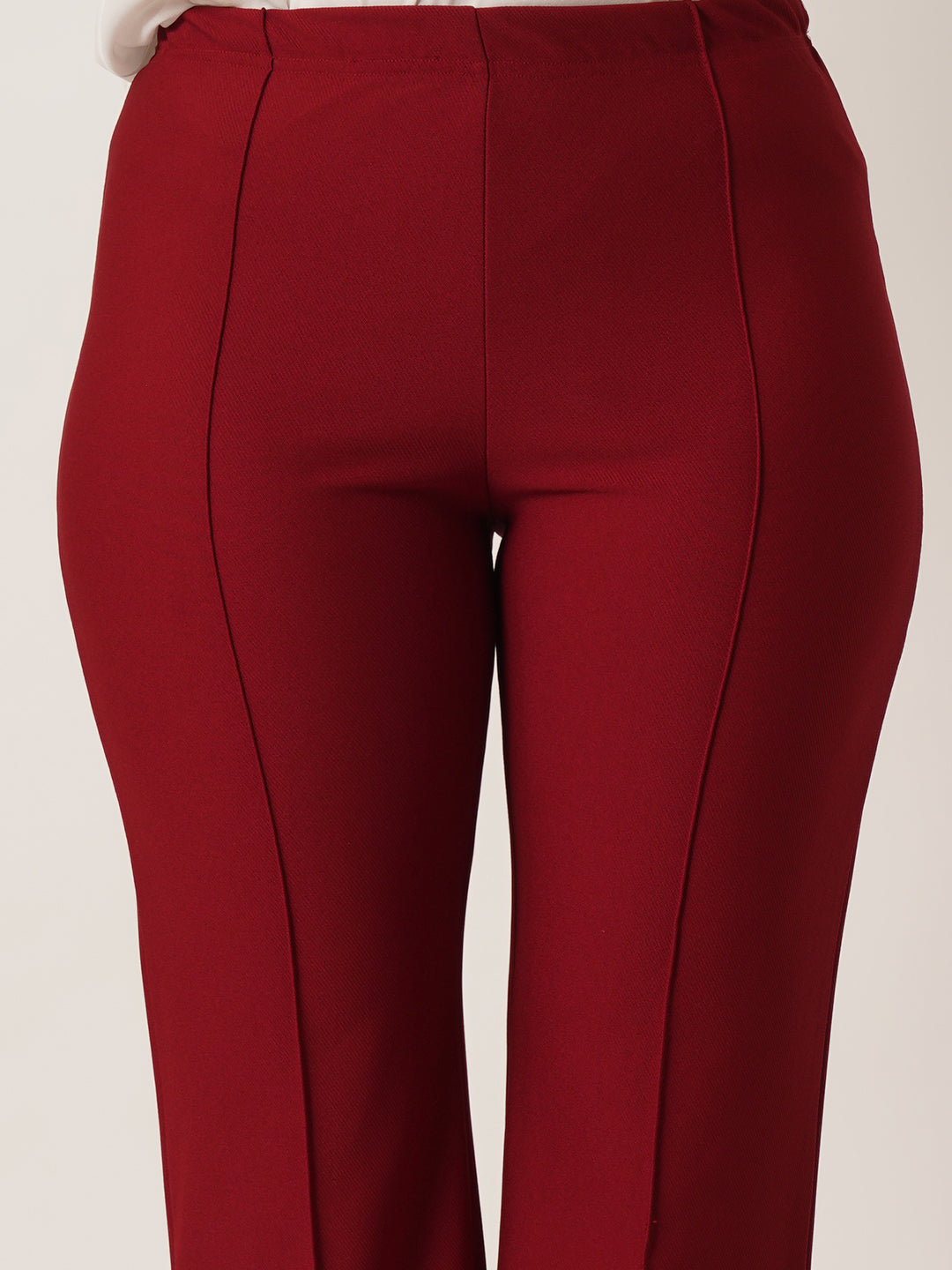 U&F Women Flared Mid-Rise Bootcut Maroon Trousers