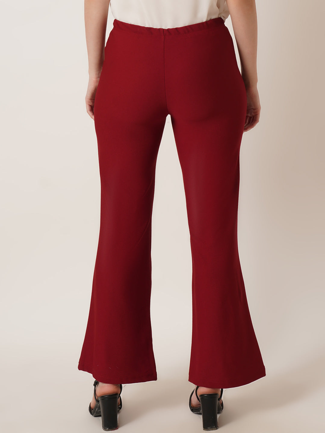 U&F Women Flared Mid-Rise Bootcut Maroon Trousers