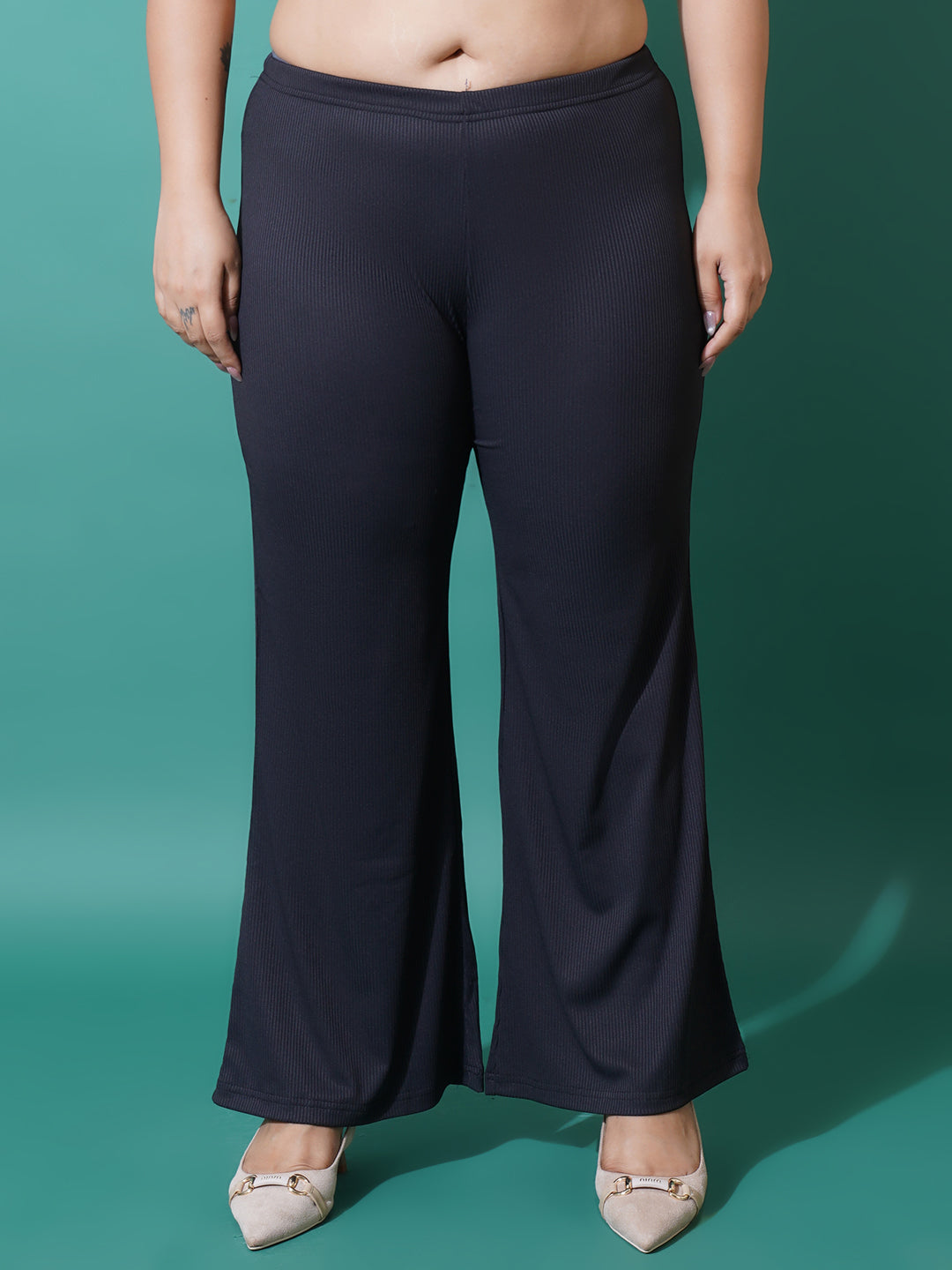 Women Plus Size Black Slim fit Bell Bottom Trousers