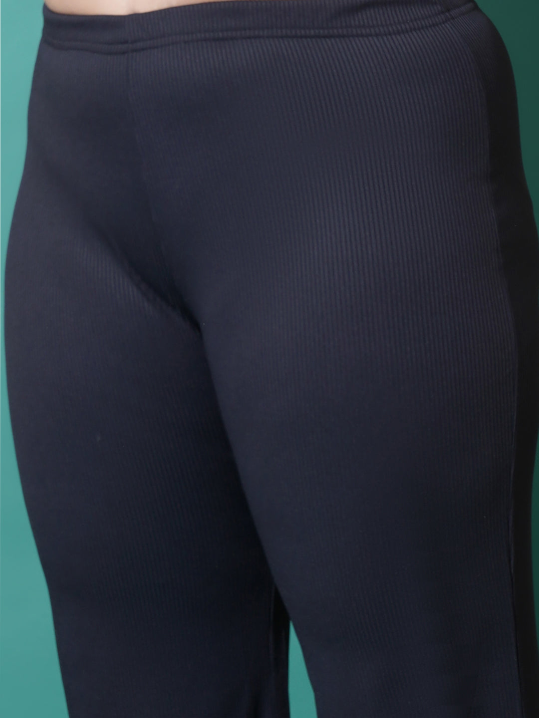 Women Plus Size Black Slim fit Bell Bottom Trousers