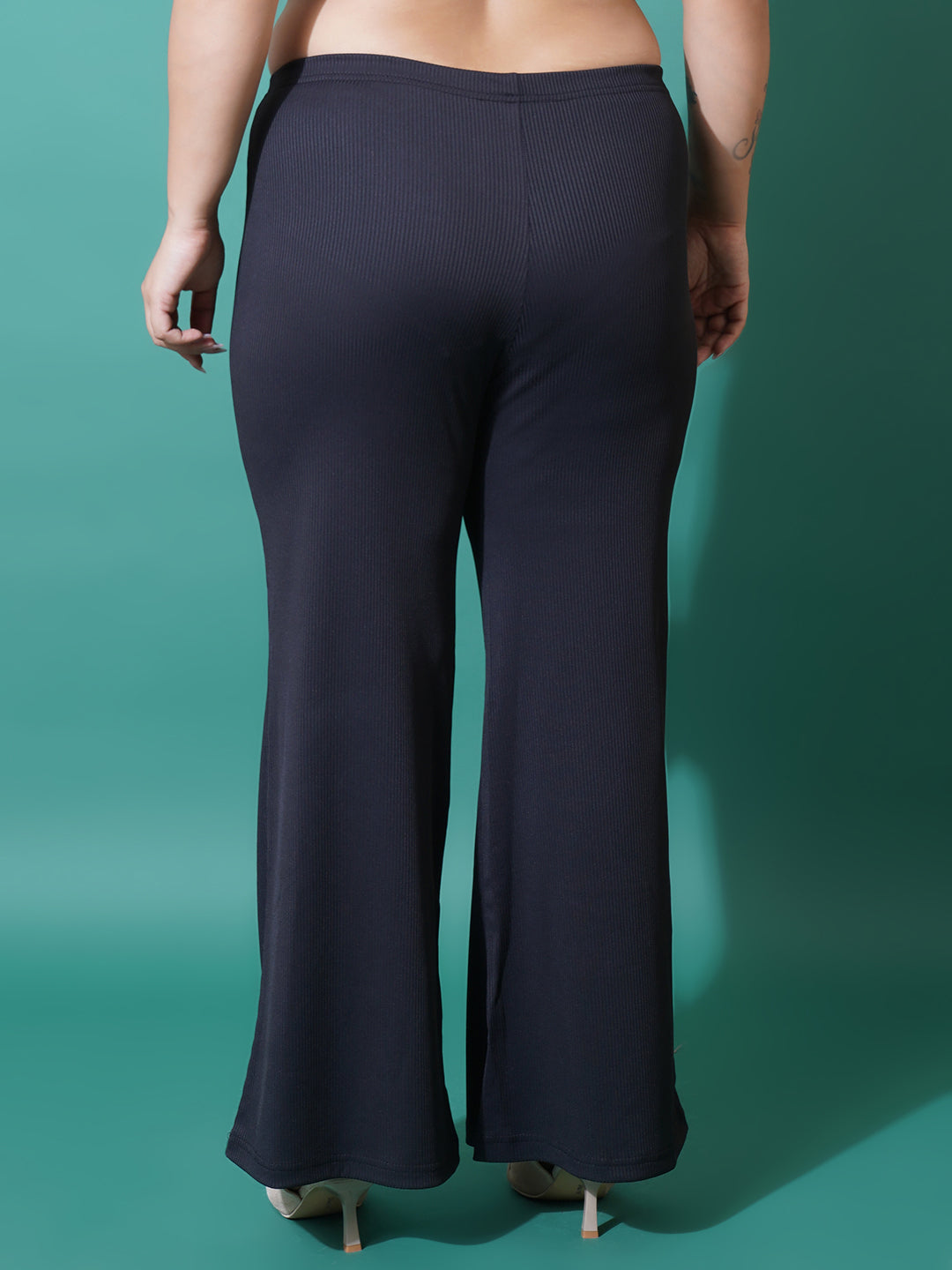 Women Plus Size Black Slim fit Bell Bottom Trousers