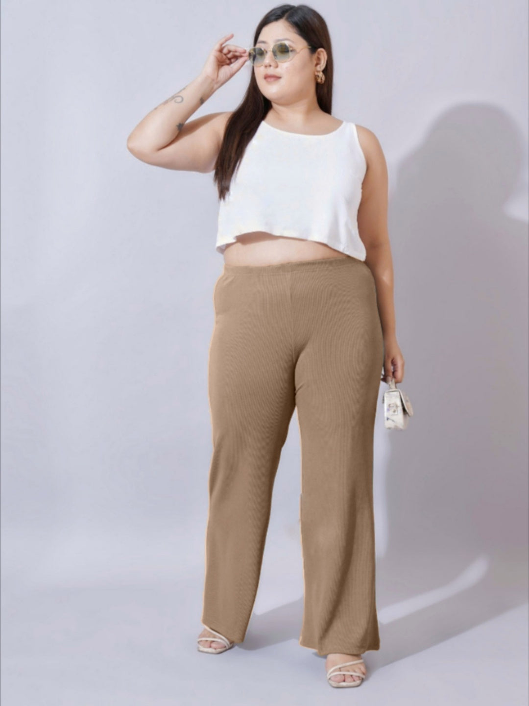 Women Plus Size Original Straight Fit Slip-On Wide Leg Trousers