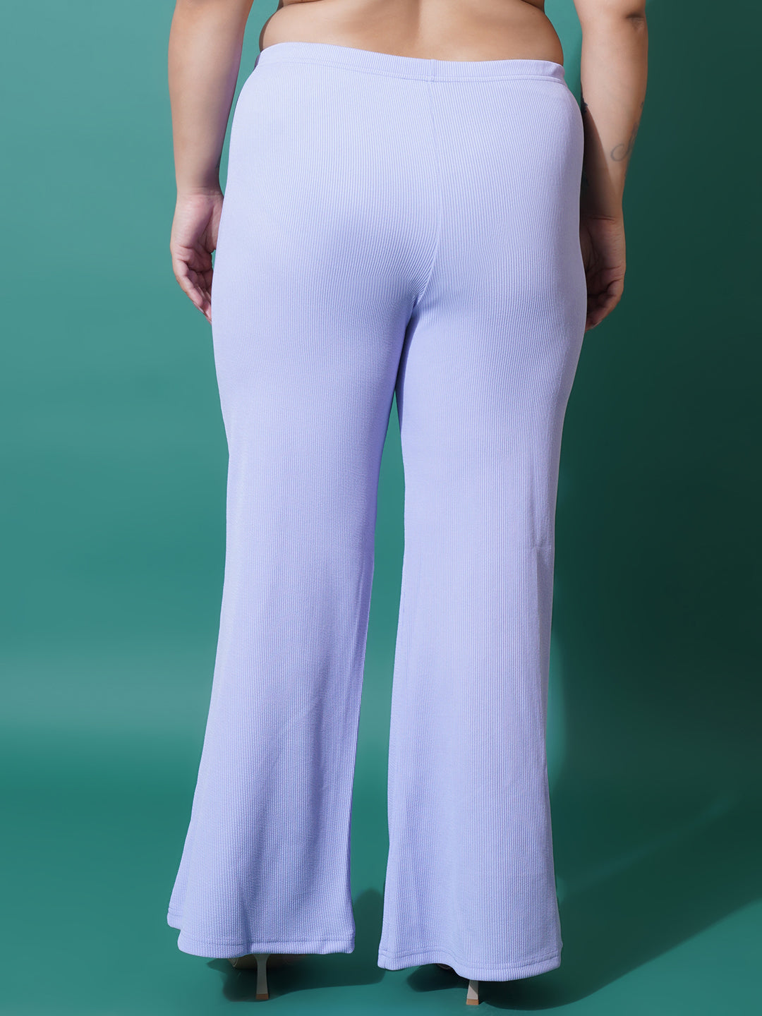 Women Plus Size Lavender Slim fit Bell Bottom Trousers