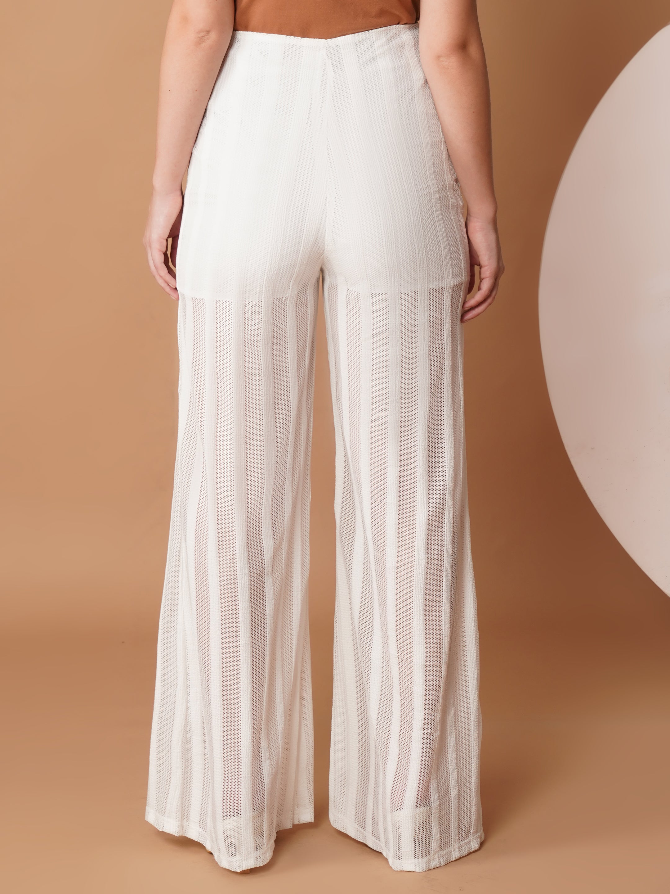 U&F White Sheer Wide-Leg High-Rise Trousers