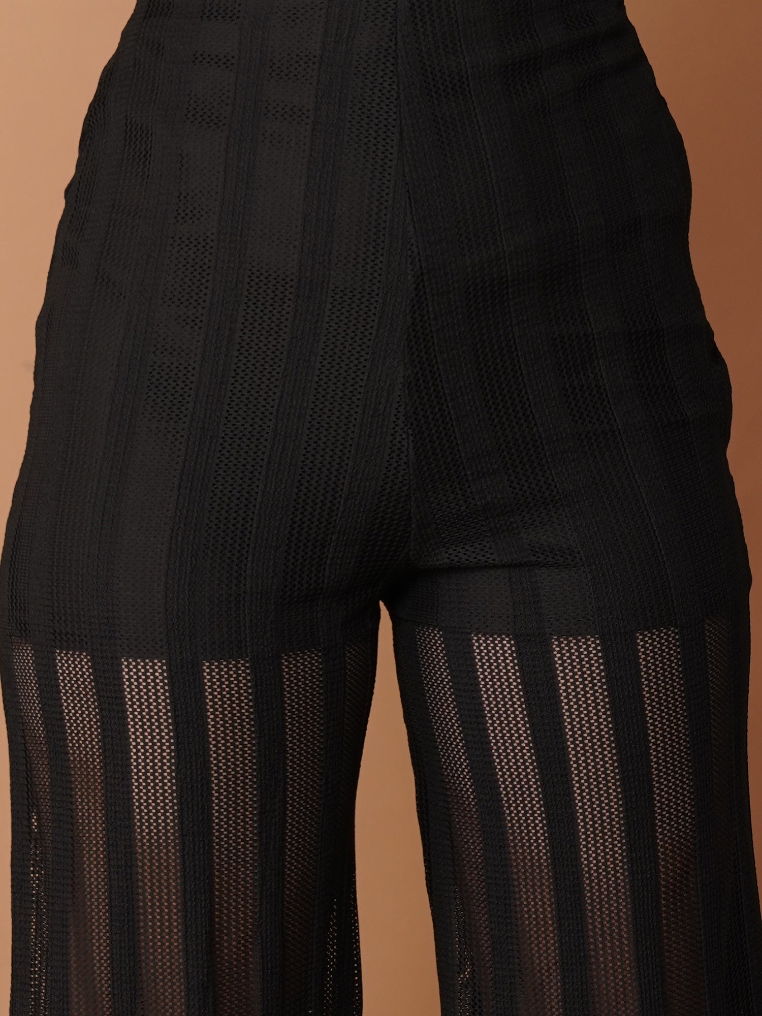 U&F Black Sheer Wide-Leg High-Rise Trousers