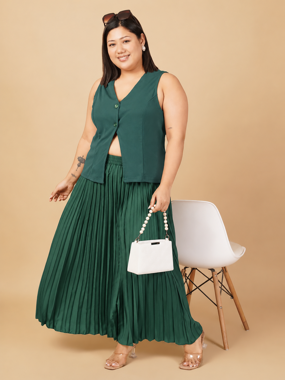 U&F Beyond Plus Size Emerald Pleated Co-Ord Set