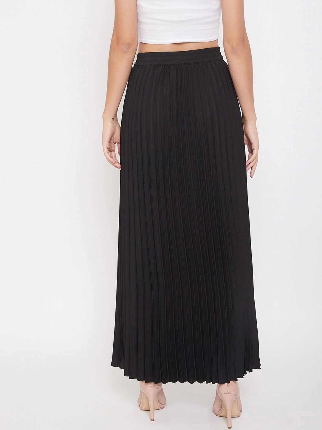 Women Black Pleated Flared Skirt