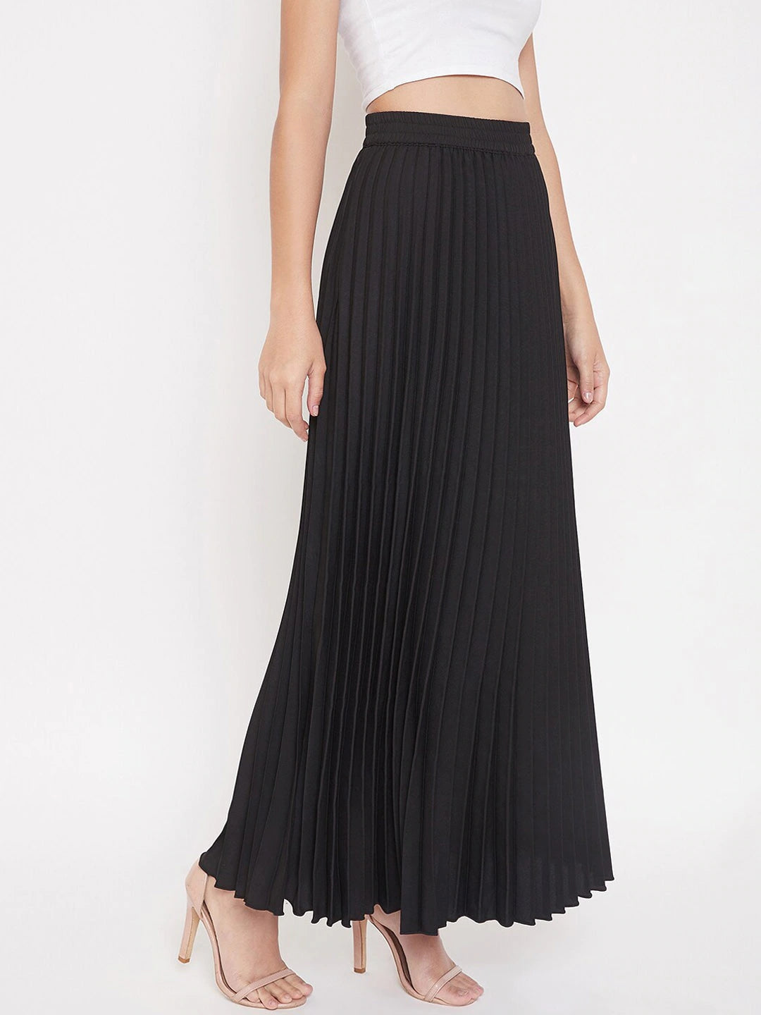 Women Black Pleated Flared Skirt