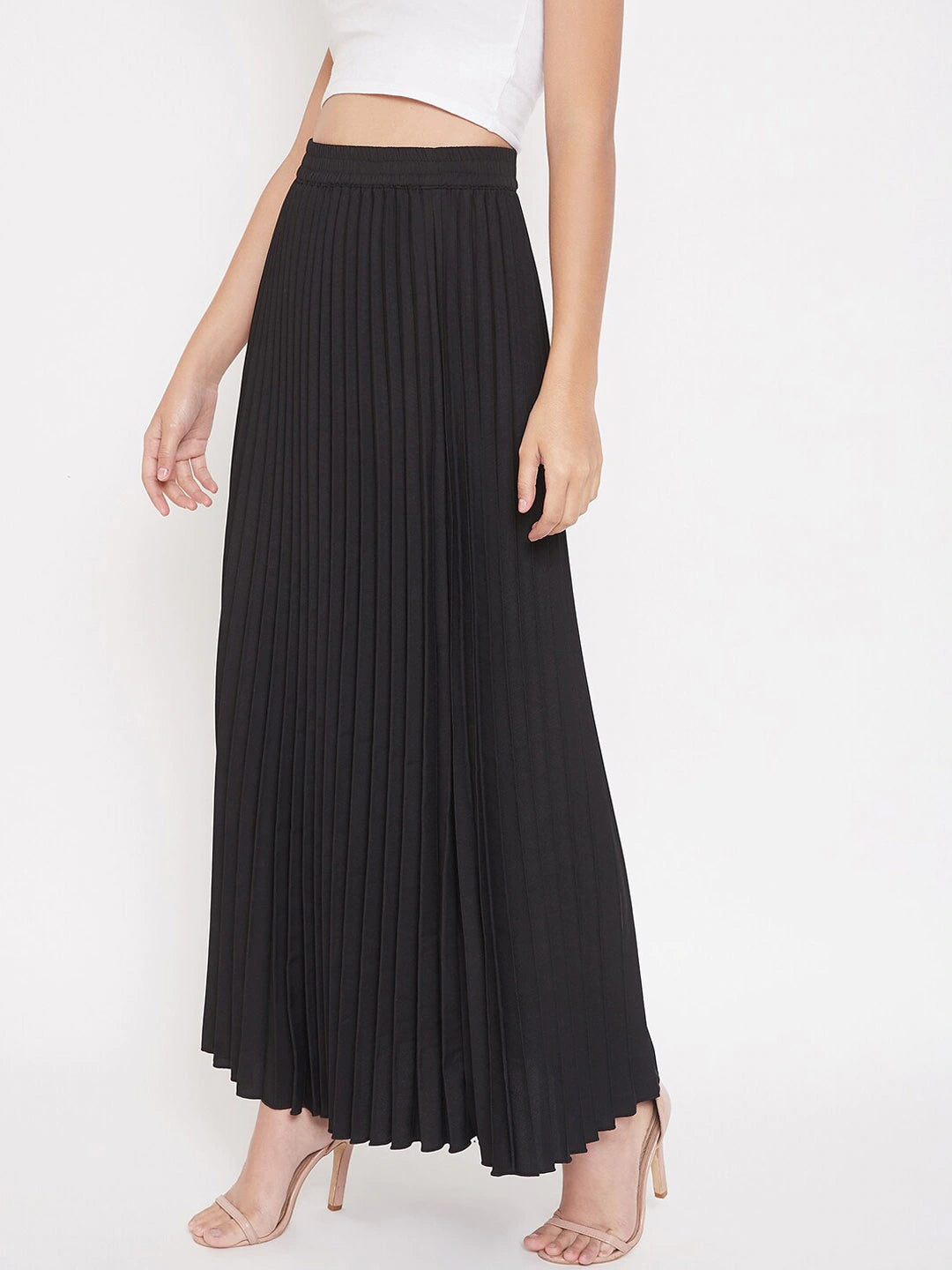 Women Black Pleated Flared Skirt