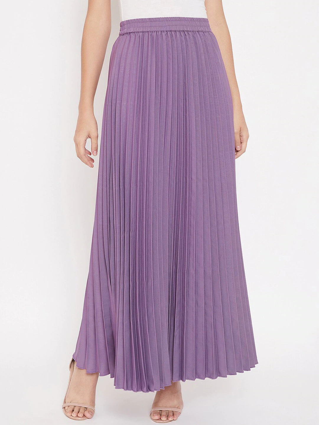 Women Purple Pleated Flared Skirt