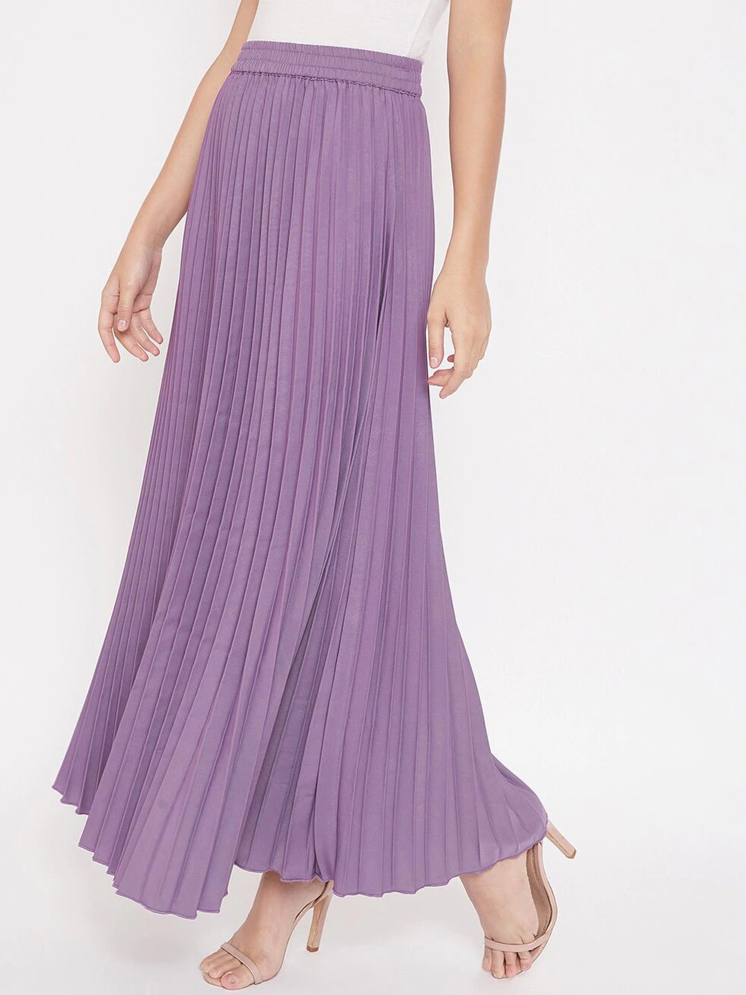 Women Purple Pleated Flared Skirt