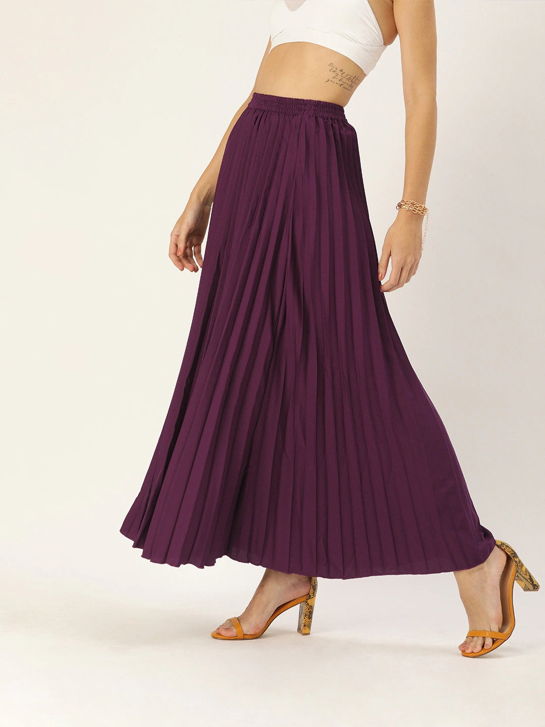 Women Purple Flared Pleated Skirt