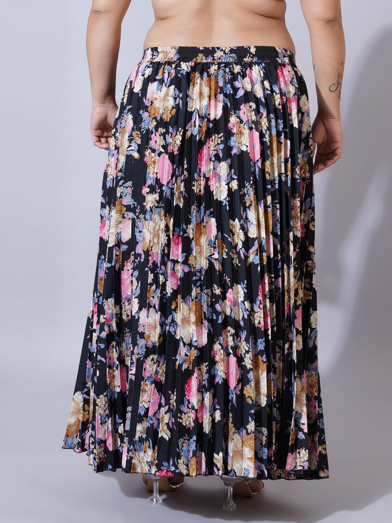 Women Plus Size Floral Printed Flared Maxi Skirt