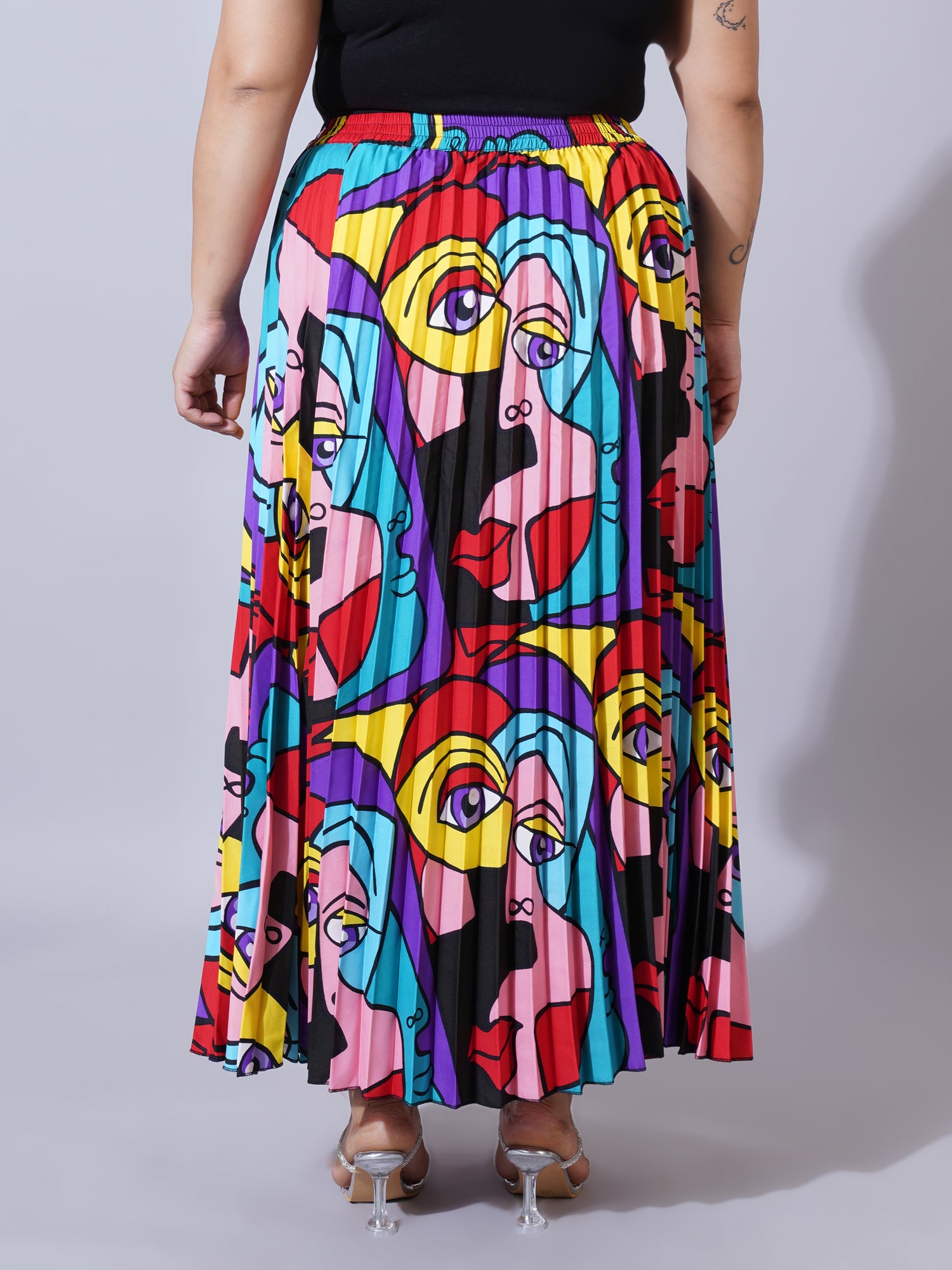 Women Plus Size Printed Flared Maxi Skirts