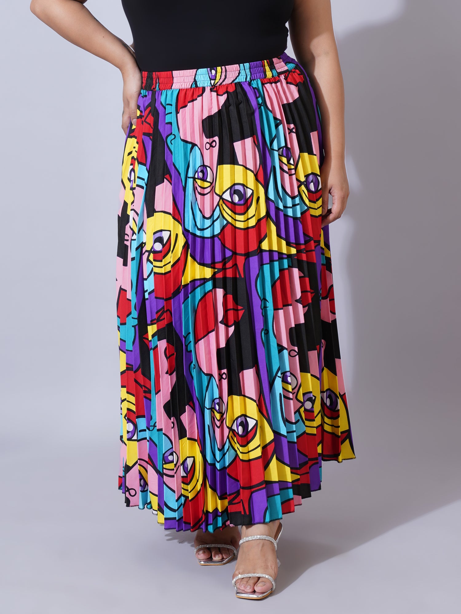 Women Plus Size Printed Flared Maxi Skirts