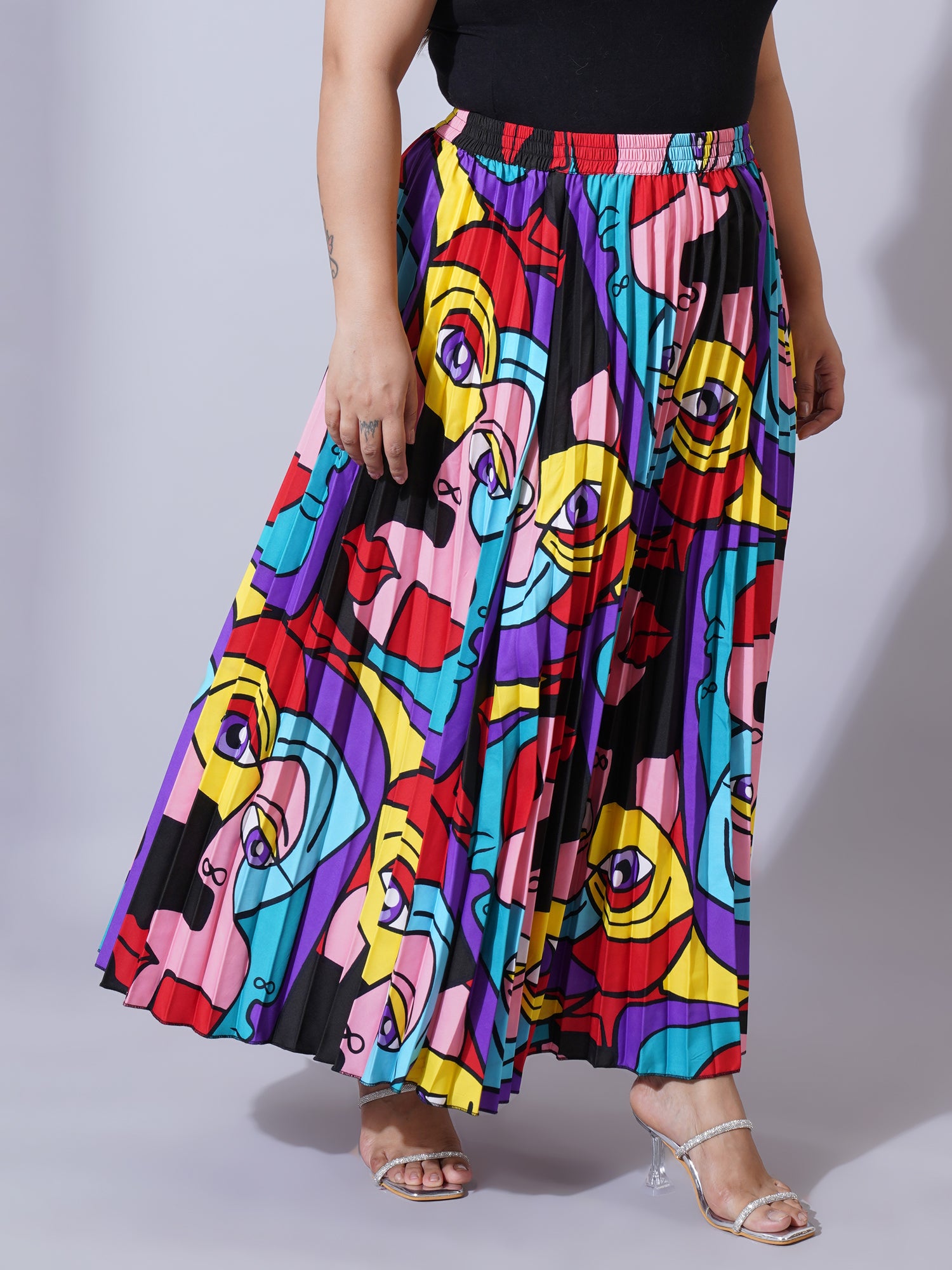 Women Plus Size Printed Flared Maxi Skirts